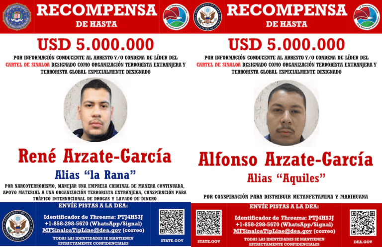 EEUU ofrece recompensa por miembros del cartel mexicano de Sinaloa