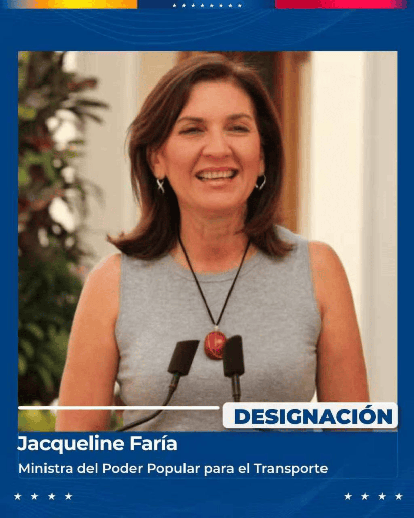 Jacqueline Faría al frente del Ministerio de Transporte