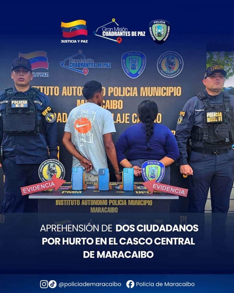 Polimaracaibo aprehende a dos ciudadanos por hurto en el casco central de Maracaibo