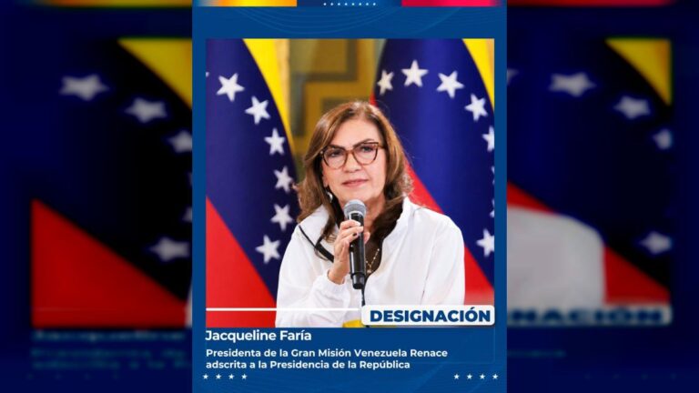 Jacqueline Faria es designada presidenta de la Gran Misión Venezuela Renace